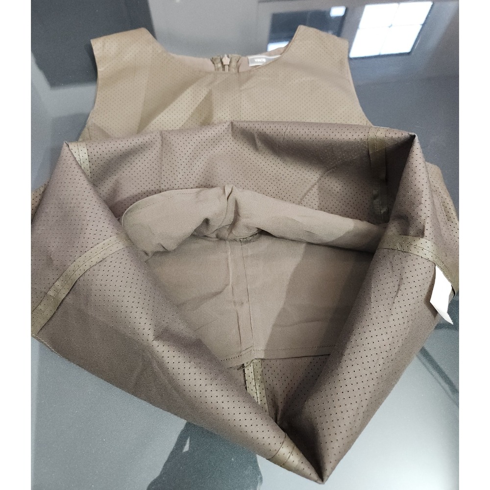 Vince Perforated Lambskin Leather Silk Shell Top Brown NWT Size 6 - Picture 7 of 8